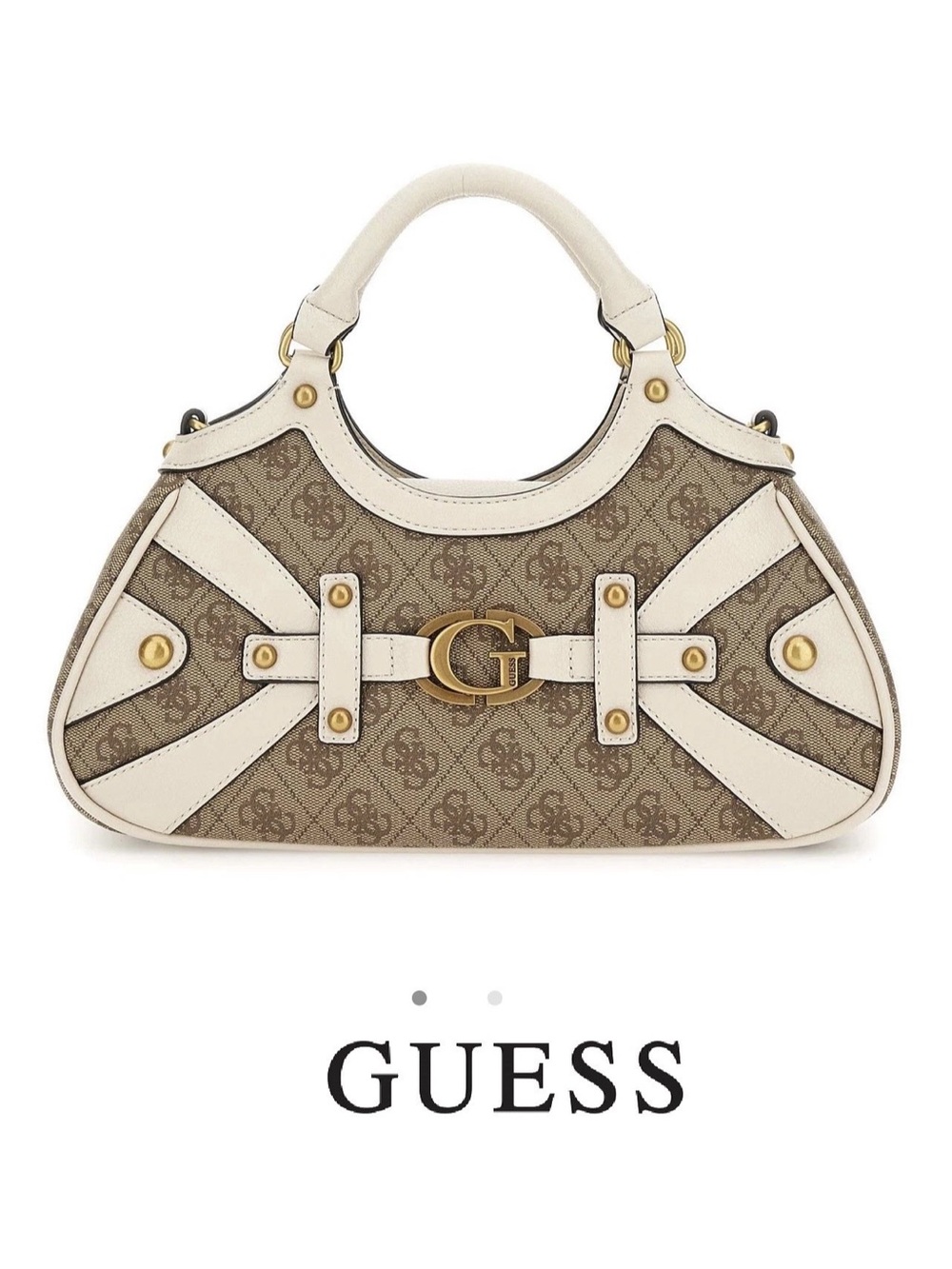 GUESS Beige Monogram Satchel with Cream Trim